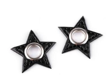 Ösen-Patches Sternform Ø 30 mm, LochØ8mm Schwarz-Nickel